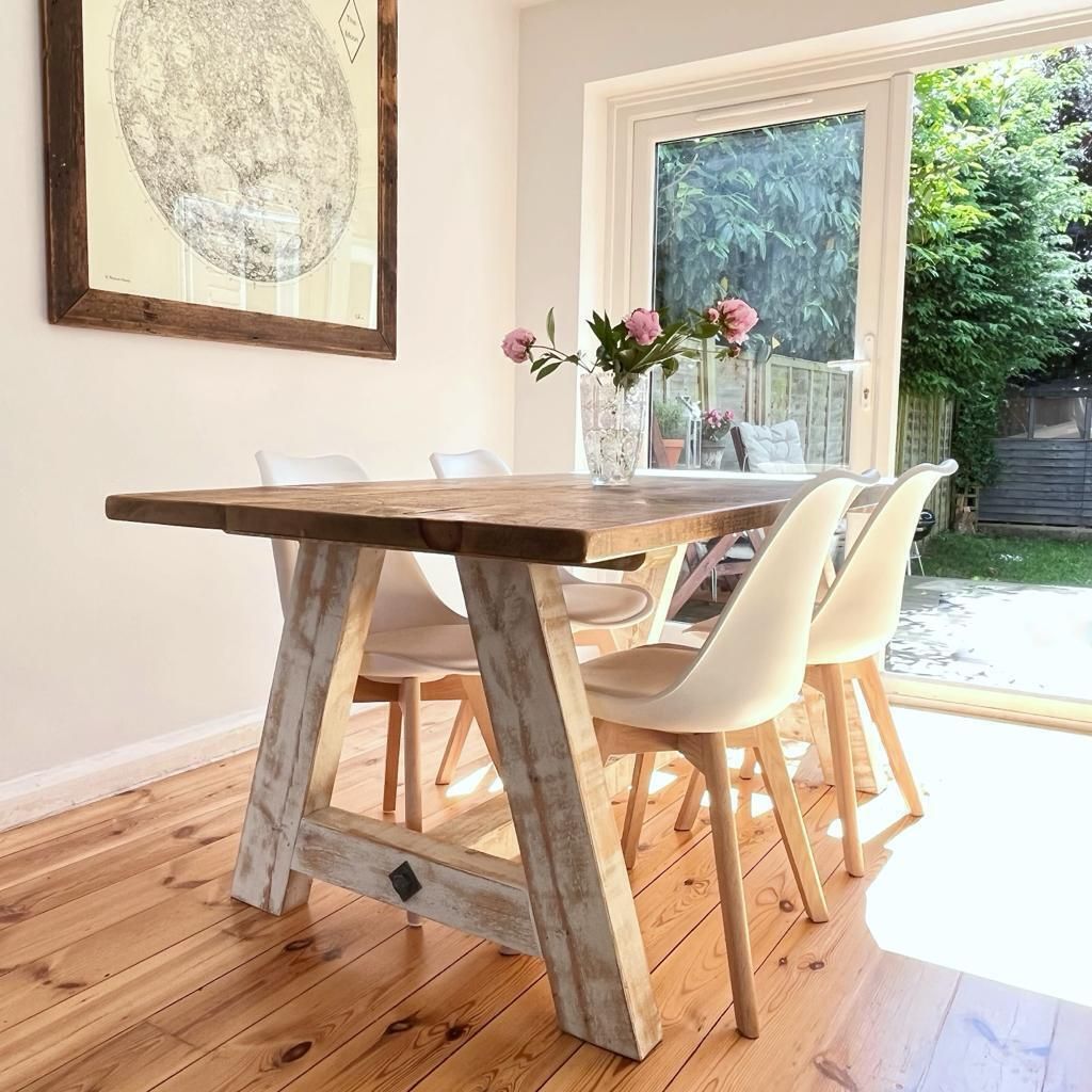Reclaimed Wood A Frame Base Table photo furniture