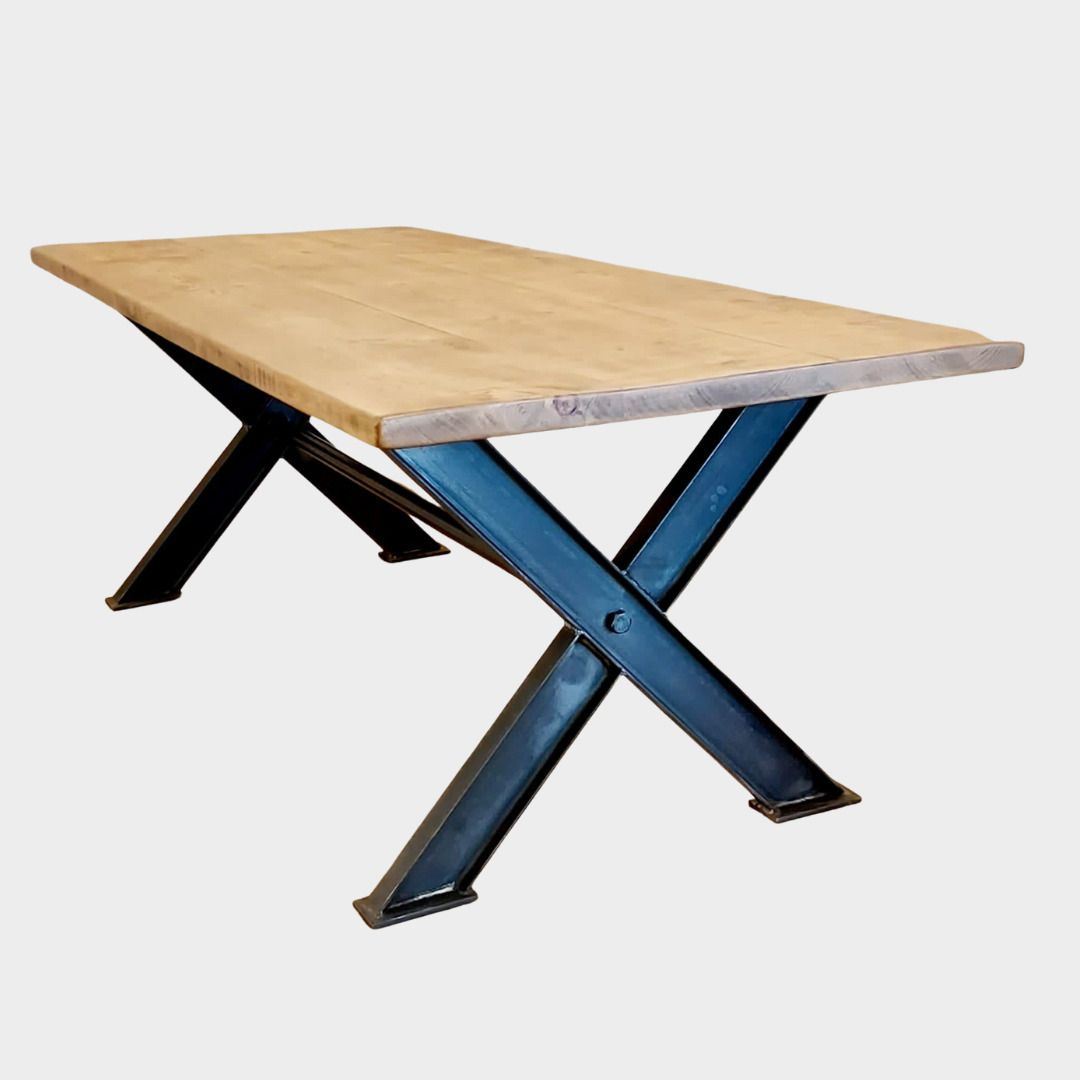 Reclaimed Rustic Wood X Frame Base Table