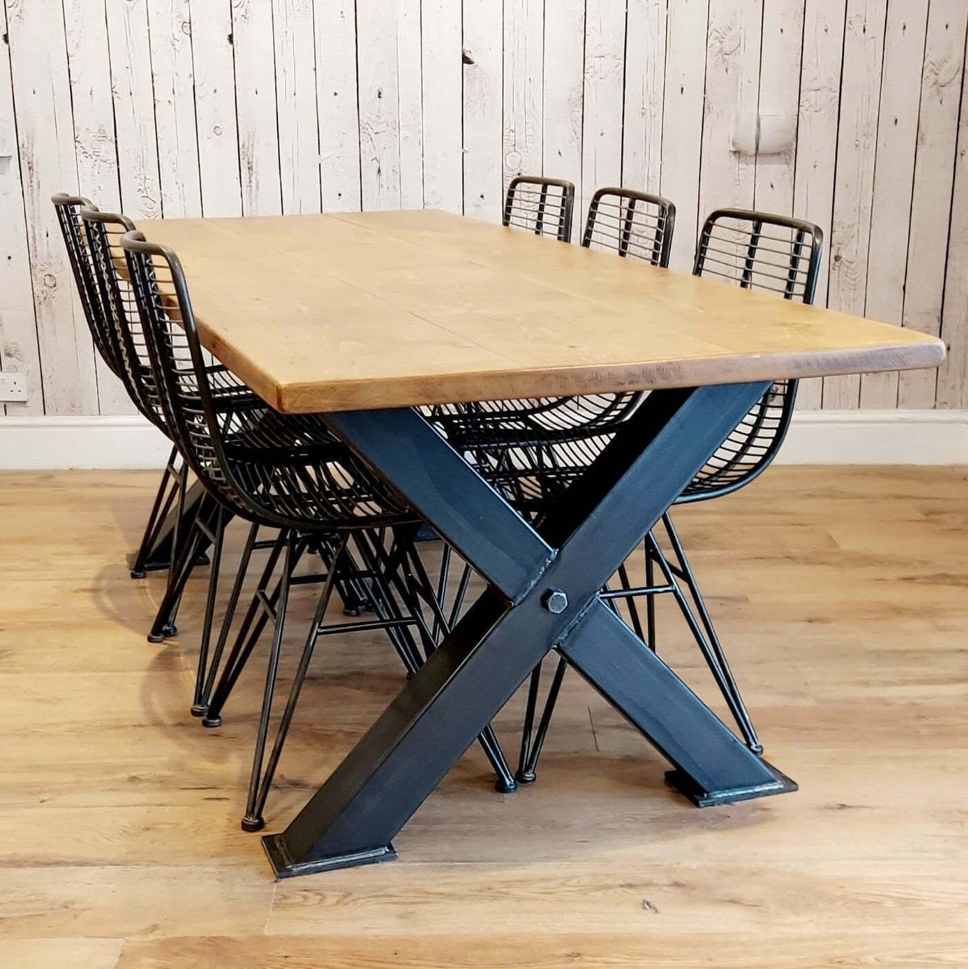 Reclaimed Rustic Wood X Frame Base Table photo furniture