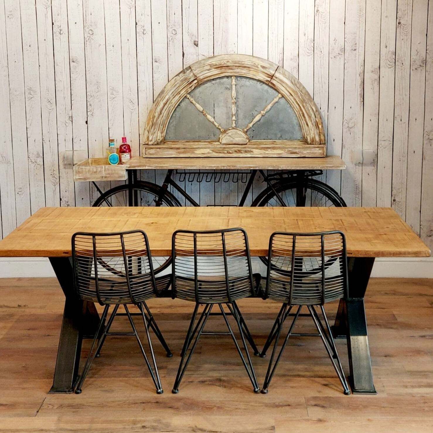 Reclaimed Rustic Wood X Frame Base Table photo for sale