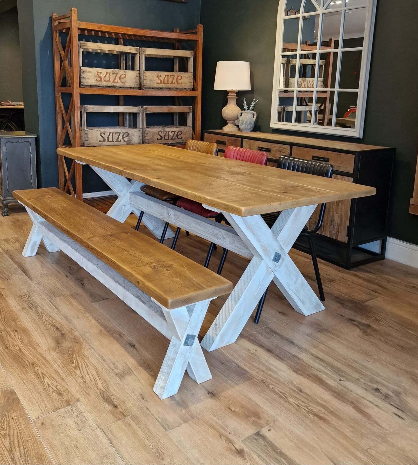 Reclaimed Rustic Wood X Frame Base Table photo Furniture