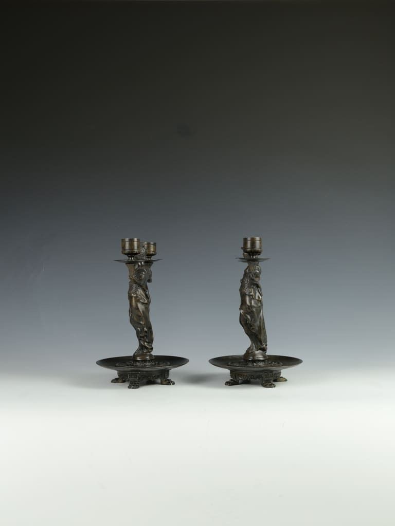 Antique Pair Of Bronze Athena Candelabras By F. Souchal, Paris photo vinterior