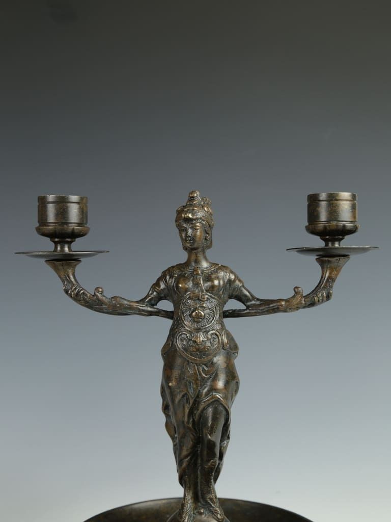 Antique Pair Of Bronze Athena Candelabras By F. Souchal, Paris photo buy