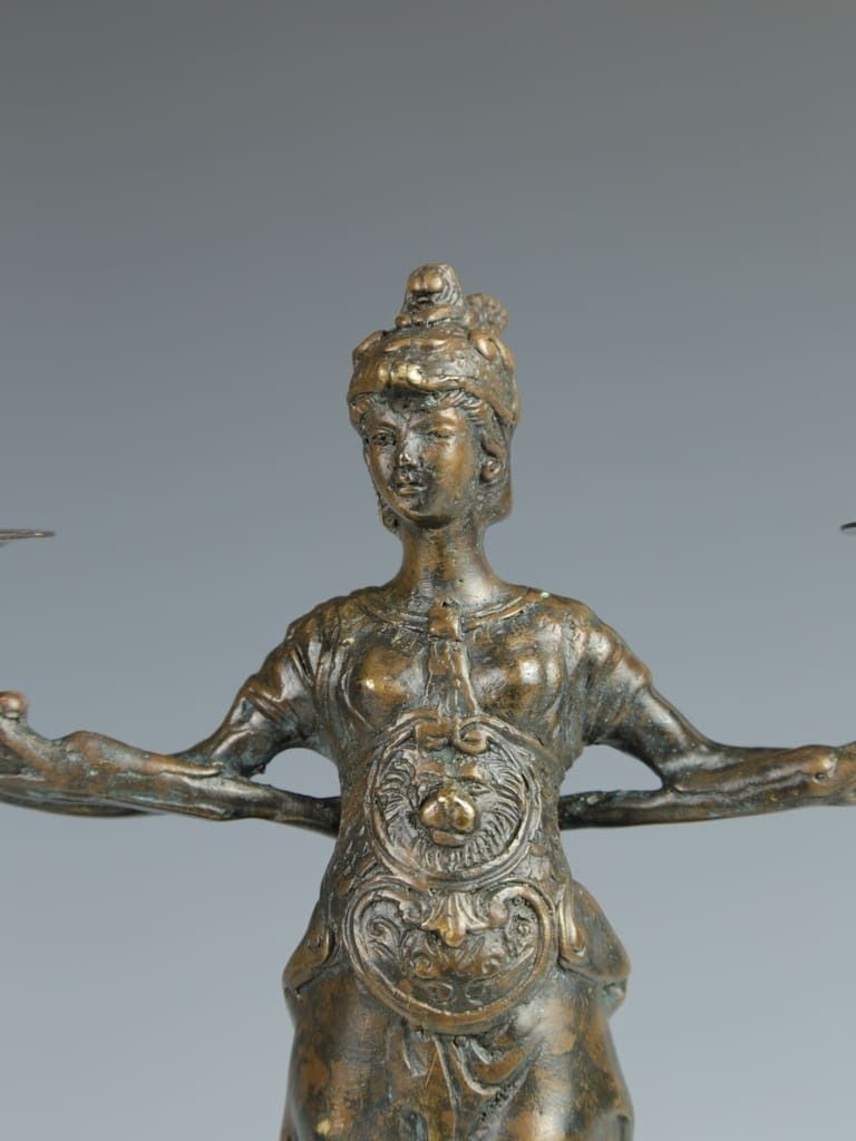 photo furniture Antique Pair Of Bronze Athena Candelabras By F. Souchal, Paris
