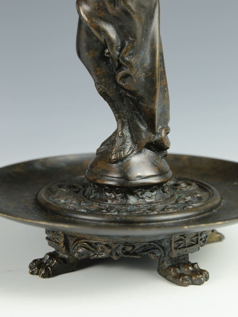 395.0 Antique Pair Of Bronze Athena Candelabras By F. Souchal, Paris photo