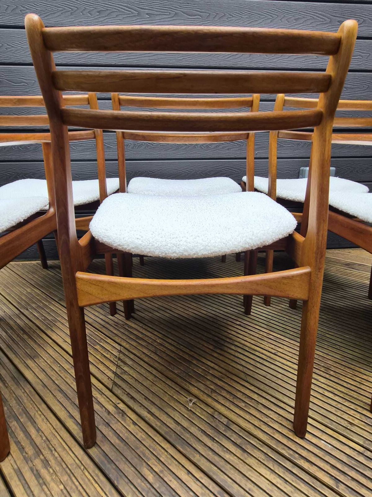 Set Of 6 Danish Mid Century Teak Dining Chairs By Farsø Stolefabrik — 4 Side + 2 Carvers — Freshly Restored photo vinterior