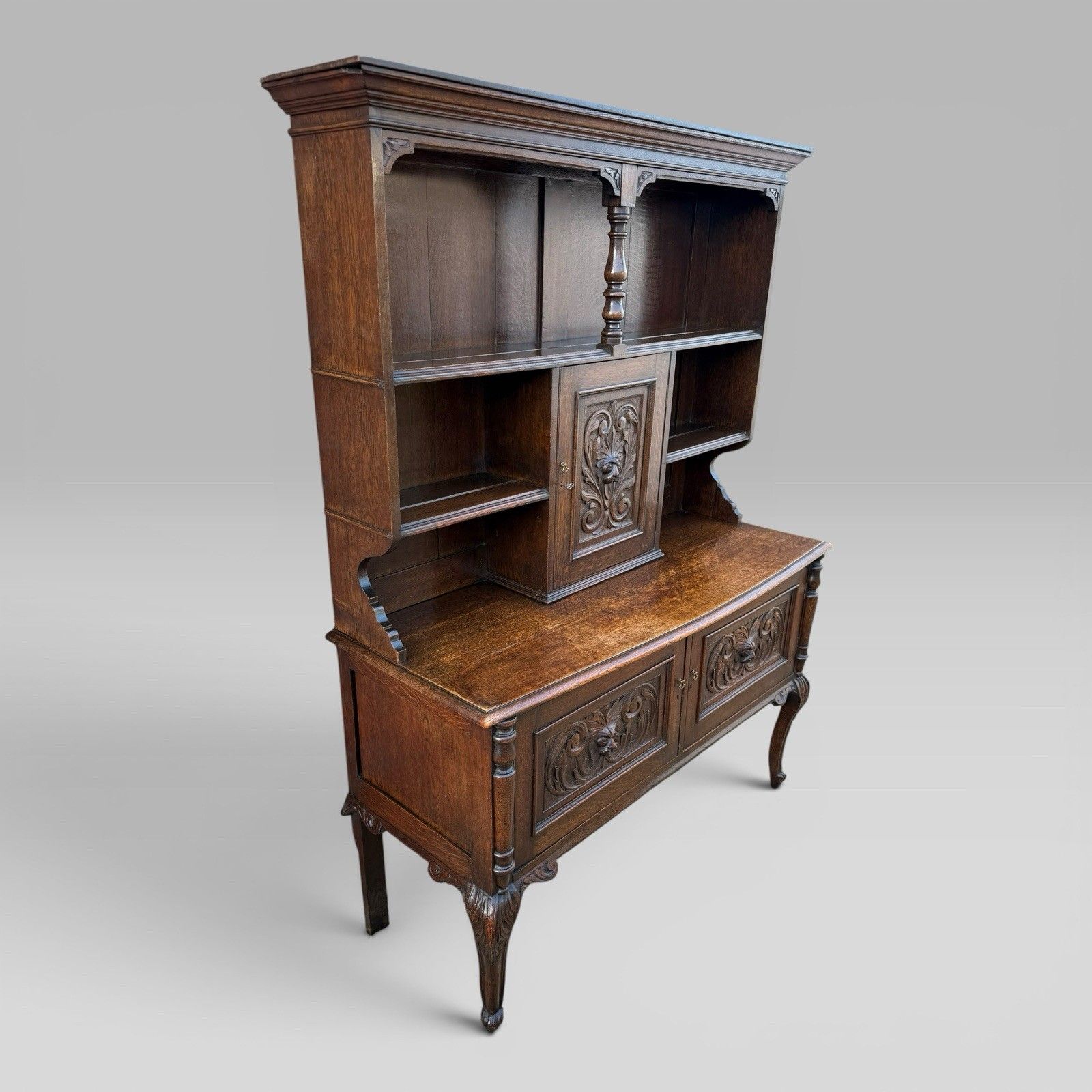 Antique Late Victorian Oak Bowfront Dresser Green Man Carvings Cabriole Legs photo furniture
