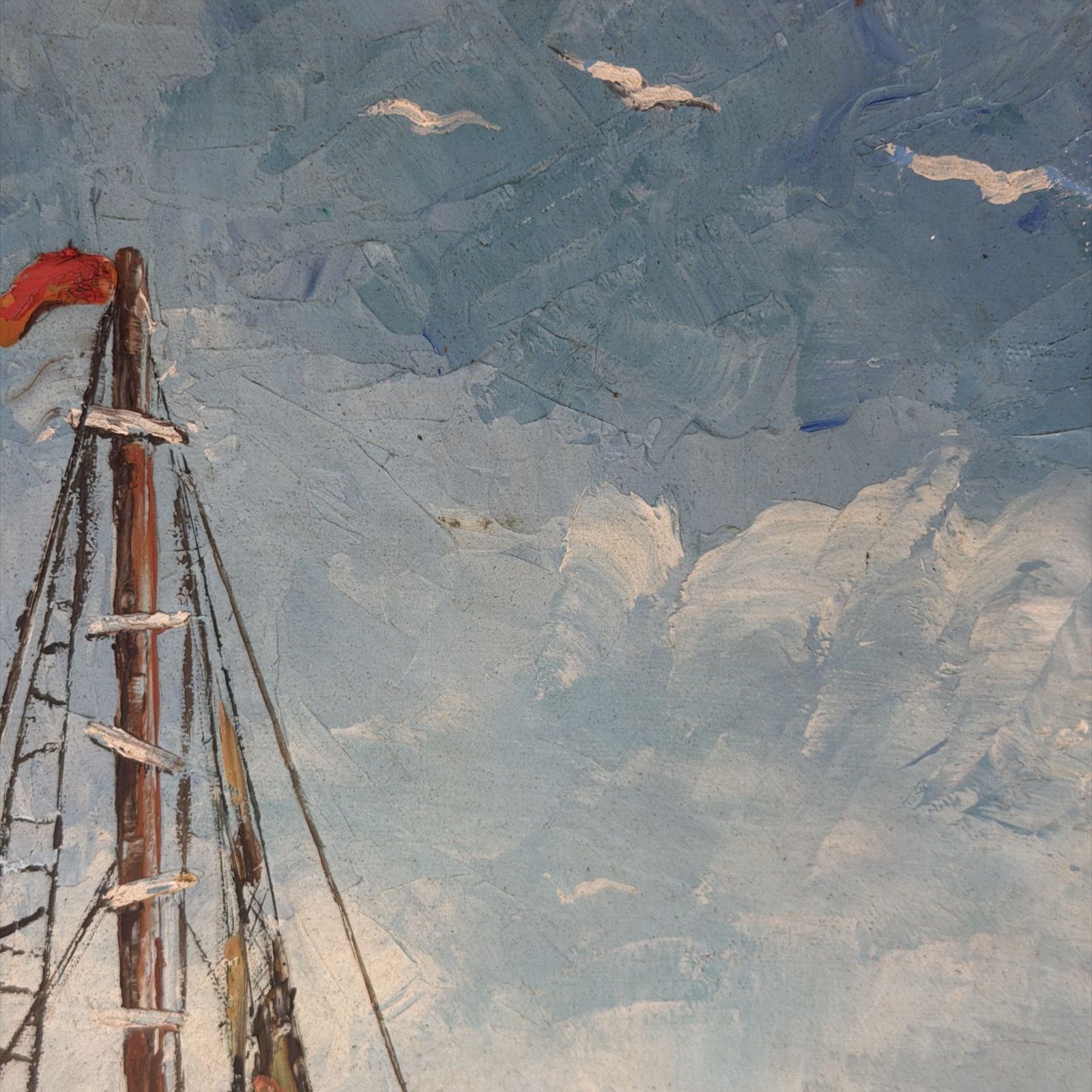 Original Oil Painting By Moop Mid Century Fishing Boat Scene photo buy