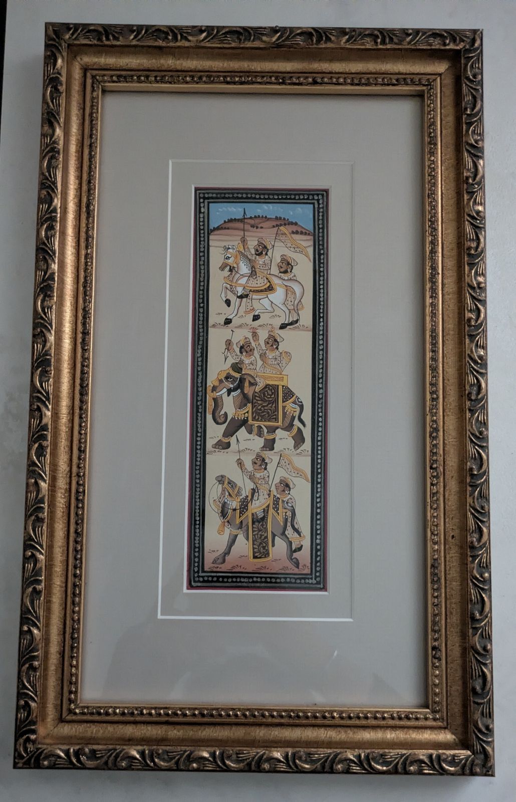 Rajasthani Miniature Painting On Silk — Royal Procession, Hand Painted, India
