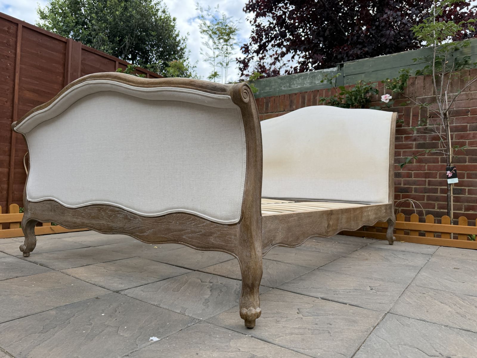 Stunning Loaf Antoinette French Sleigh Upholstered Solid Oak Double Size Bed Frame   Rrp £1,395 photo vinterior