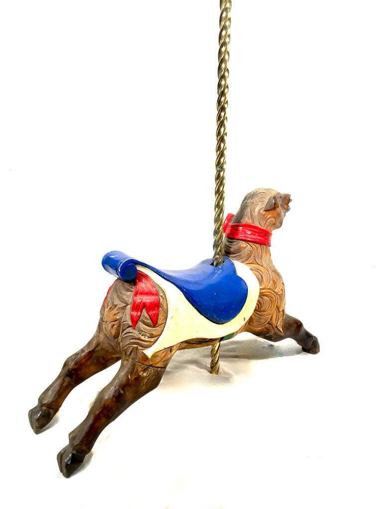 Antique Salvaged Fairground Ride Merry Go Round Wooden Carved Horse & Brass Pole photo buy