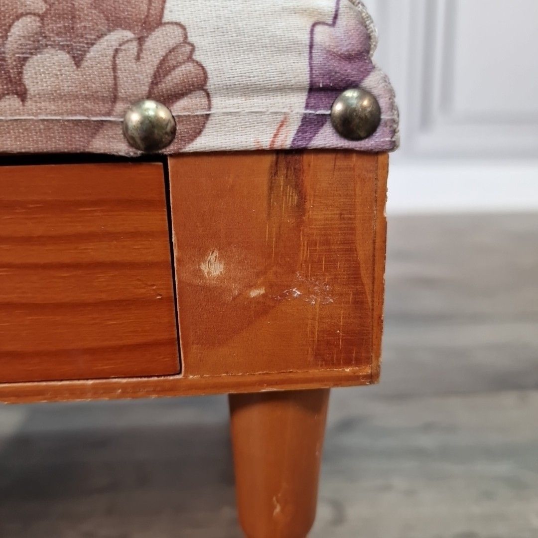 Vintage Upholstered Foot Stool Sewing Box Drawer Storage Bench Retro Wooden photo buy