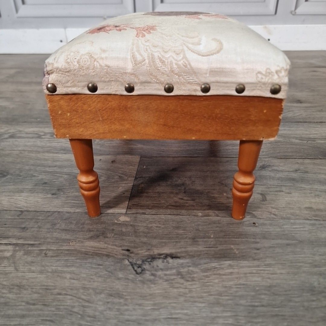 Furniture Vintage Upholstered Foot Stool Sewing Box Drawer Storage Bench Retro Wooden photo