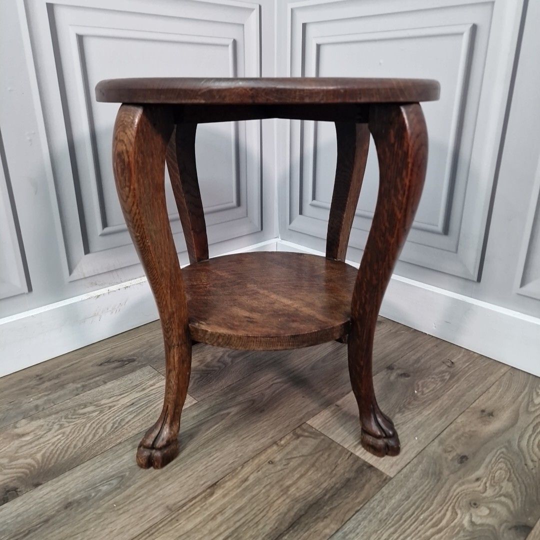 Antique Plant Stand Table Solid Wood Carved Round Animal Foot Wooden Torchere photo furniture