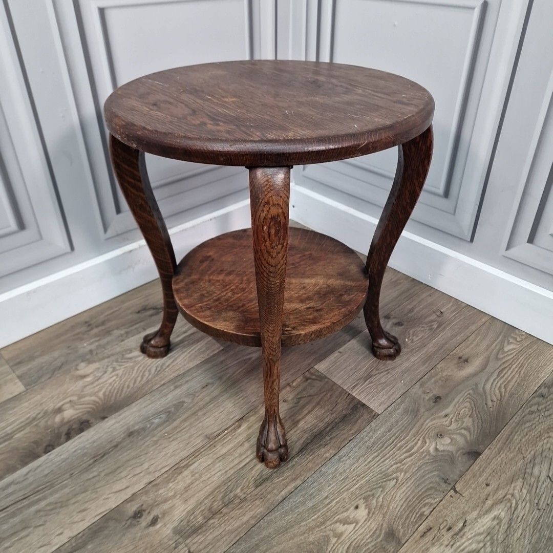 Antique Plant Stand Table Solid Wood Carved Round Animal Foot Wooden Torchere photo 160.0
