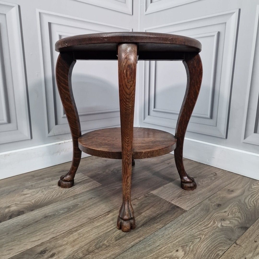 Antique Plant Stand Table Solid Wood Carved Round Animal Foot Wooden Torchere photo vinterior