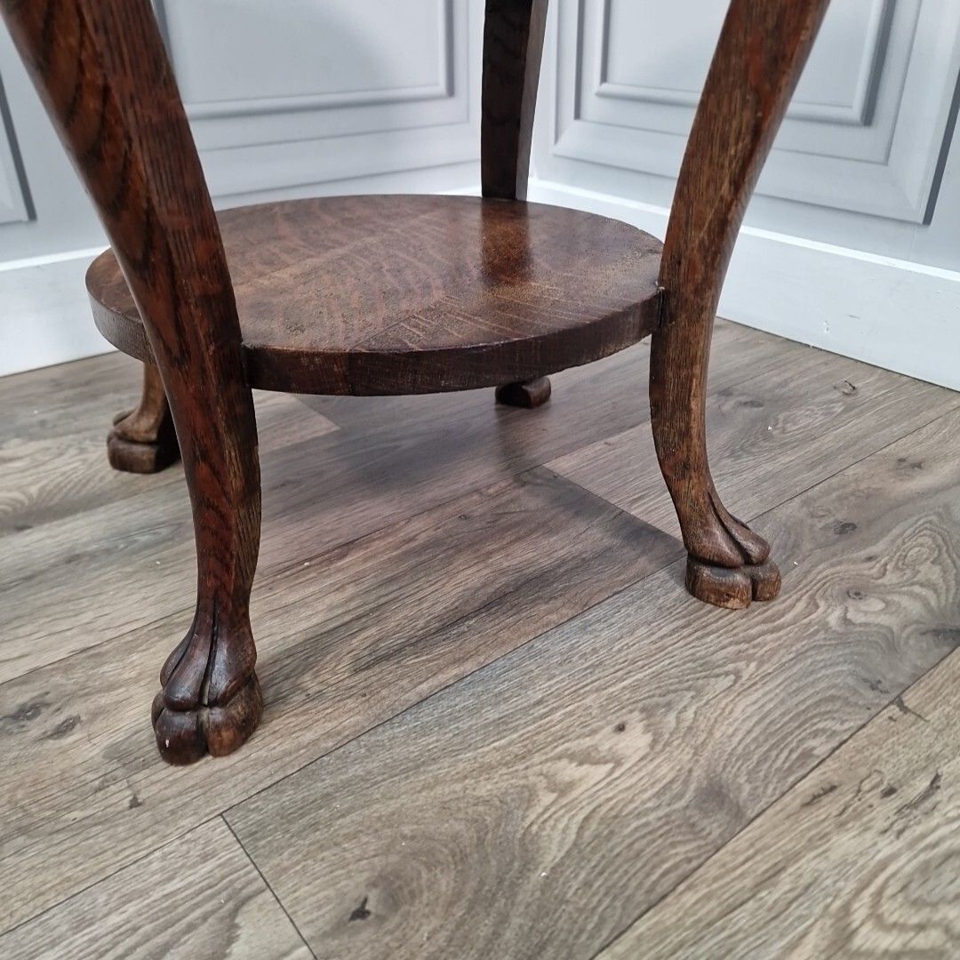 Home Decor Antique Plant Stand Table Solid Wood Carved Round Animal Foot Wooden Torchere photo