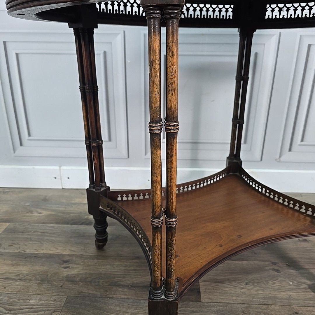 Antique Mahogany Occasional Table – Faux Bamboo Aesthetic Wood Pierced Fretwork photo Furniture