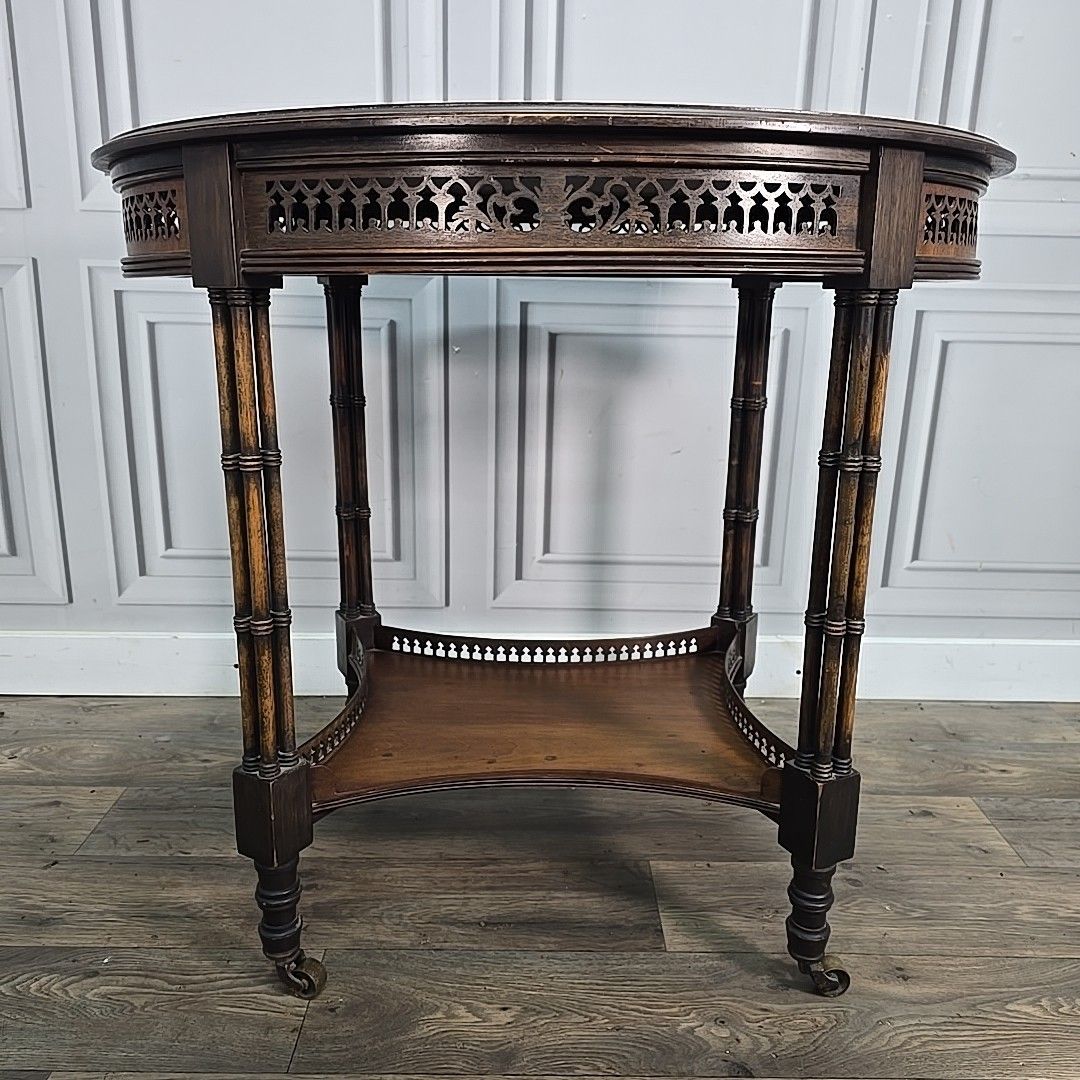 Antique Mahogany Occasional Table – Faux Bamboo Aesthetic Wood Pierced Fretwork photo 330.0