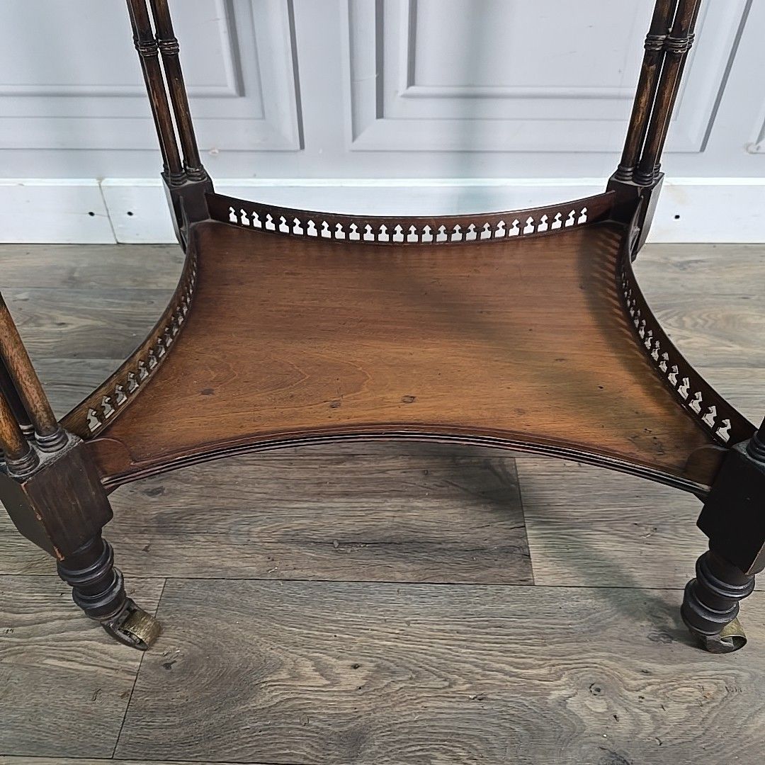 Antique Mahogany Occasional Table – Faux Bamboo Aesthetic Wood Pierced Fretwork photo vinterior