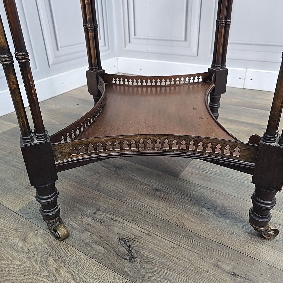 photo vinterior Antique Mahogany Occasional Table – Faux Bamboo Aesthetic Wood Pierced Fretwork