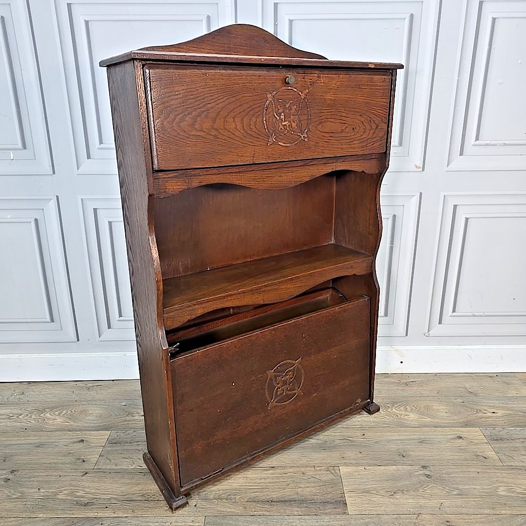 Antique Bureau Bookcase Letter Rack – Arts & Crafts Storage  Wooden Oak