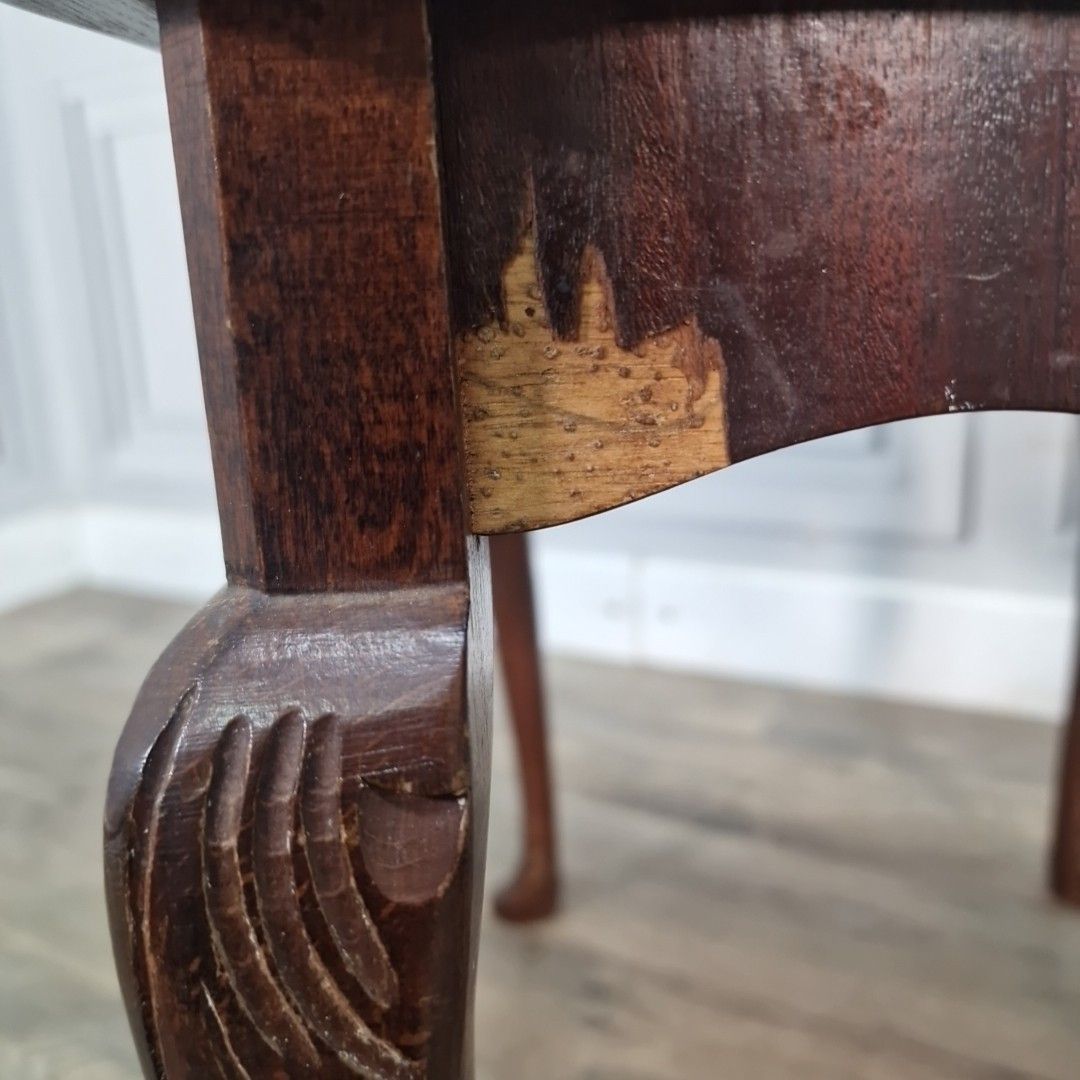 photo vintage Pair Antique Style Tables Carved Wooden Side Bedside Cabriole Legs Glass Tops