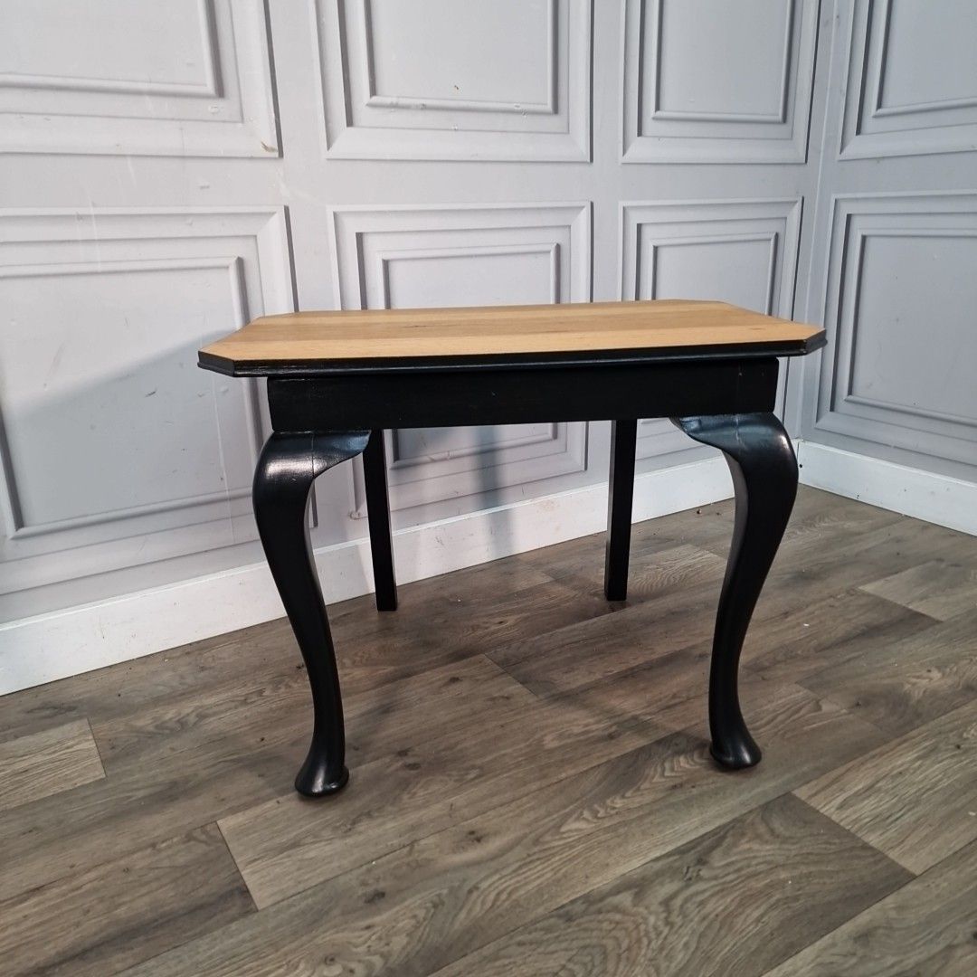 Vintage Upcycled Side Table – Made From Antique Chair Base Oak & Painted Black photo furniture
