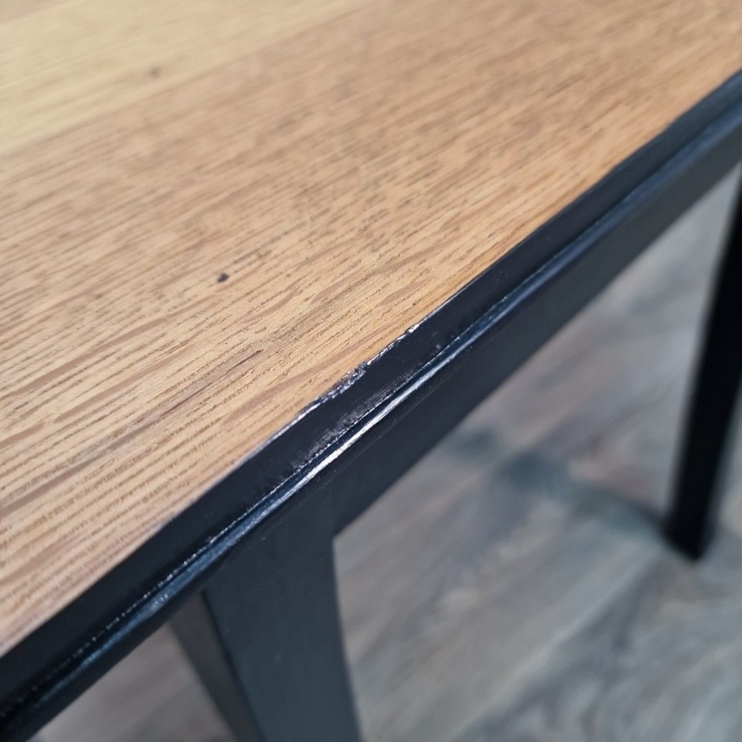 photo vinterior Vintage Upcycled Side Table – Made From Antique Chair Base Oak & Painted Black