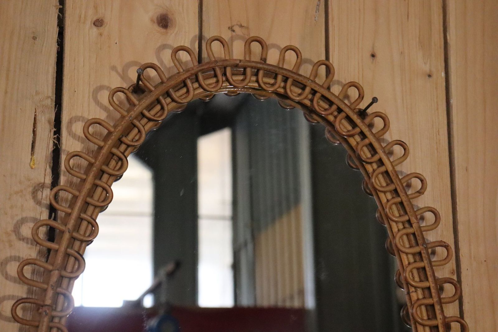 Mirror With Rattan Side Table In The Style Of Franco Albini, 1950, Set Of 2 photo vinterior