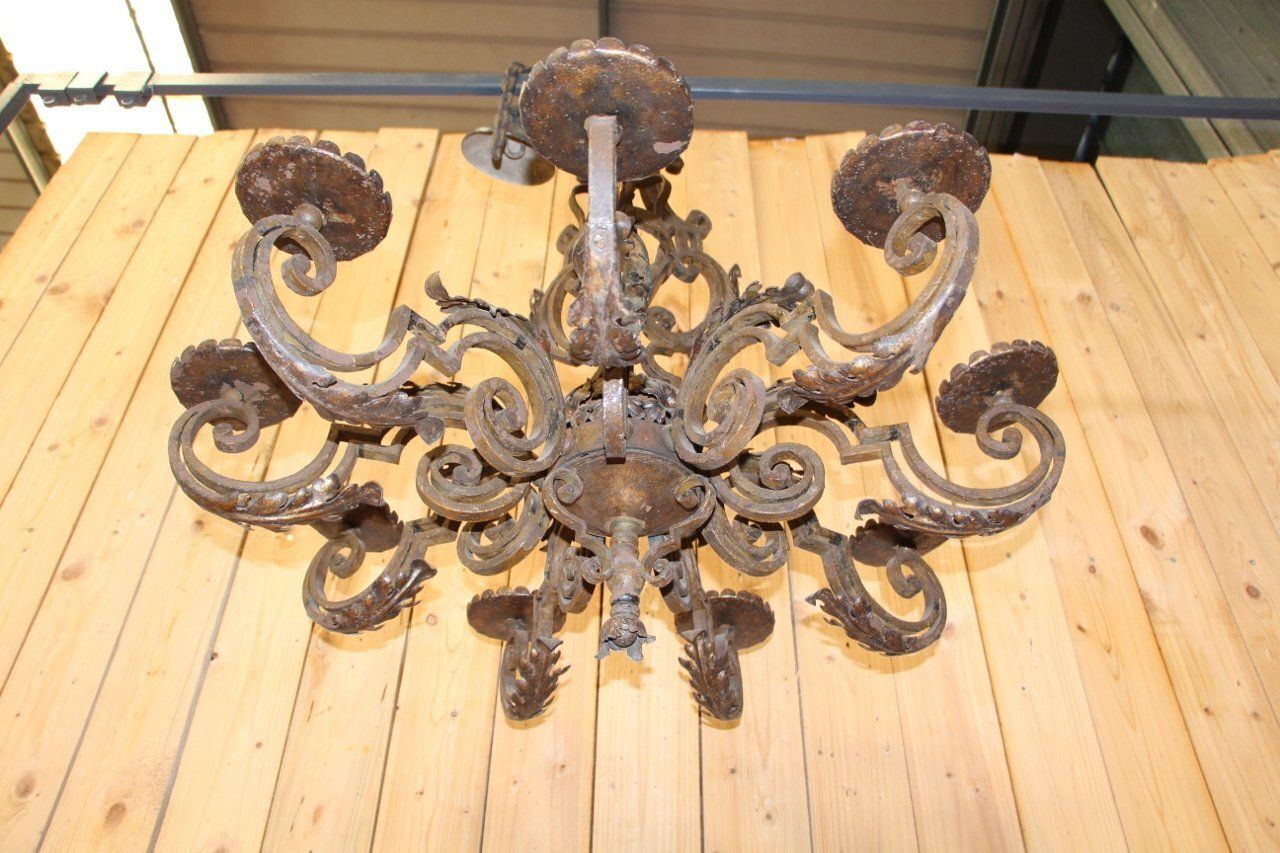19th Century Wrought Iron Chandelier With Coat Of Arms photo for sale