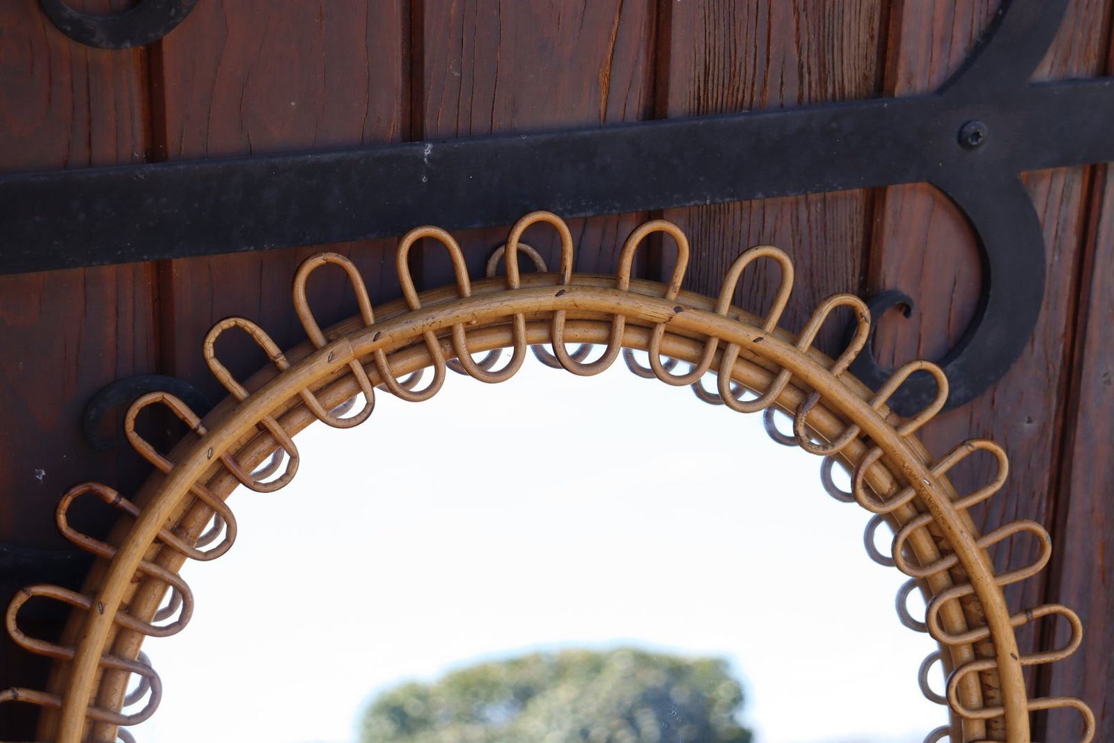 Round Rattan Mirror Attributed To Franco Albini, Italy, 1950s photo for sale