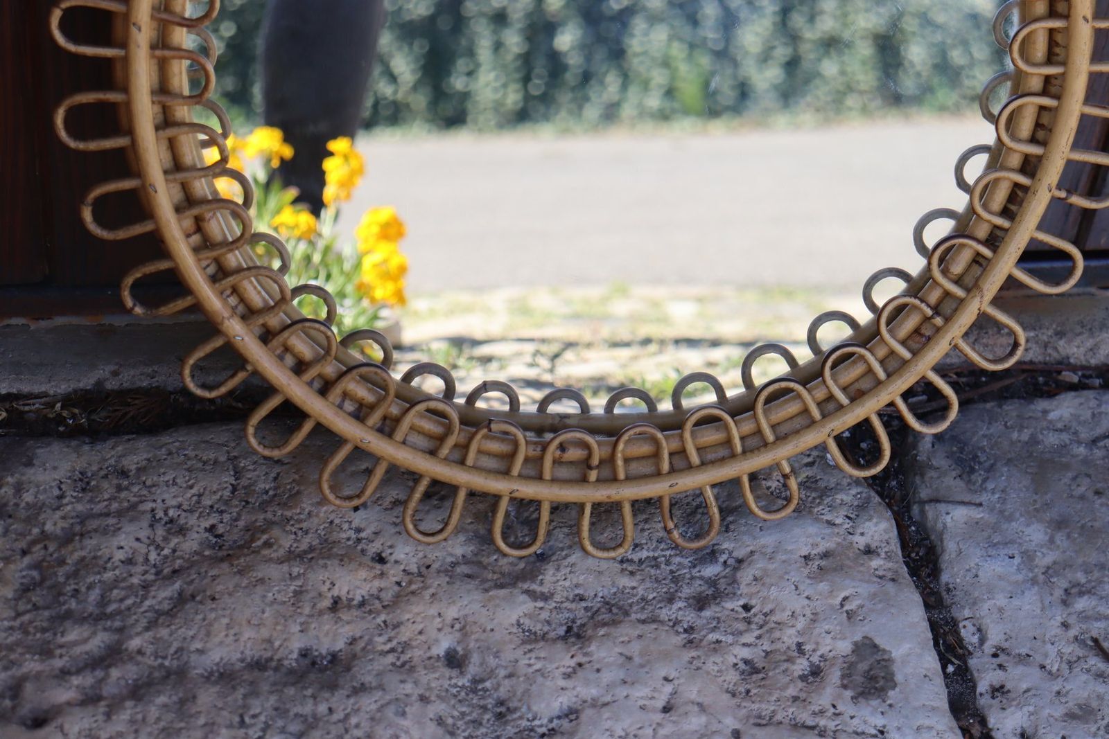 Round Rattan Mirror Attributed To Franco Albini, Italy, 1950s photo vinterior