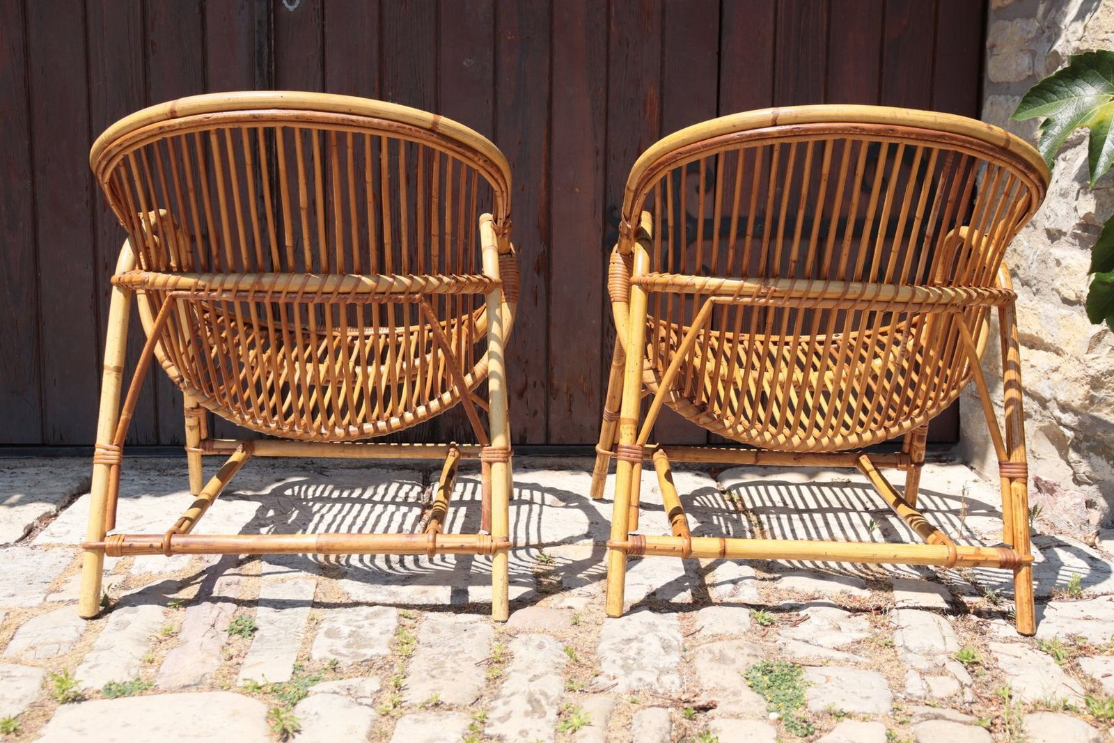 Set Of Rattan Armchairs By Audoux Minet, 1950 photo Furniture