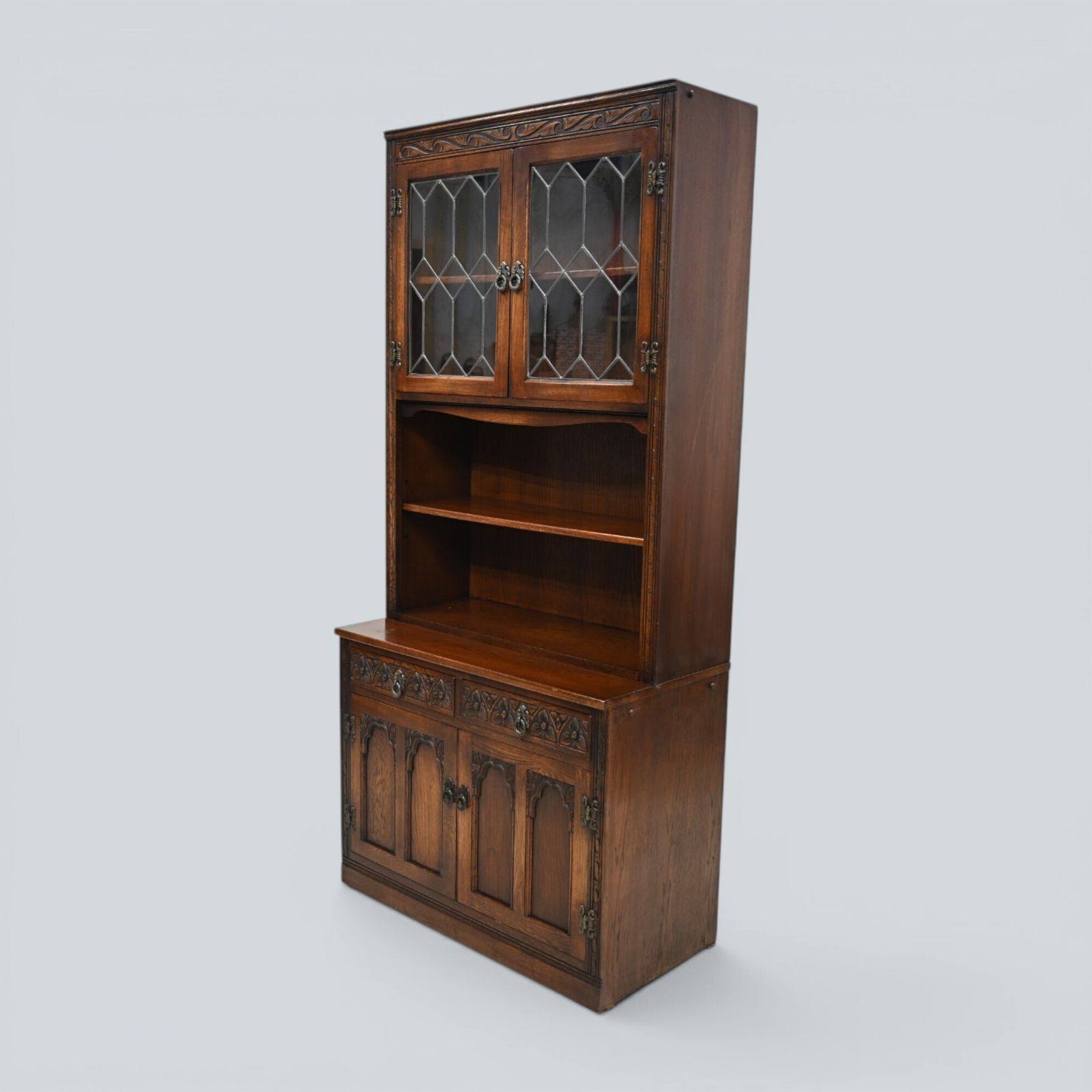 Old Charm Wall Unit Bookcase Display Drawers Tudor Brown Free Delivery* photo for sale