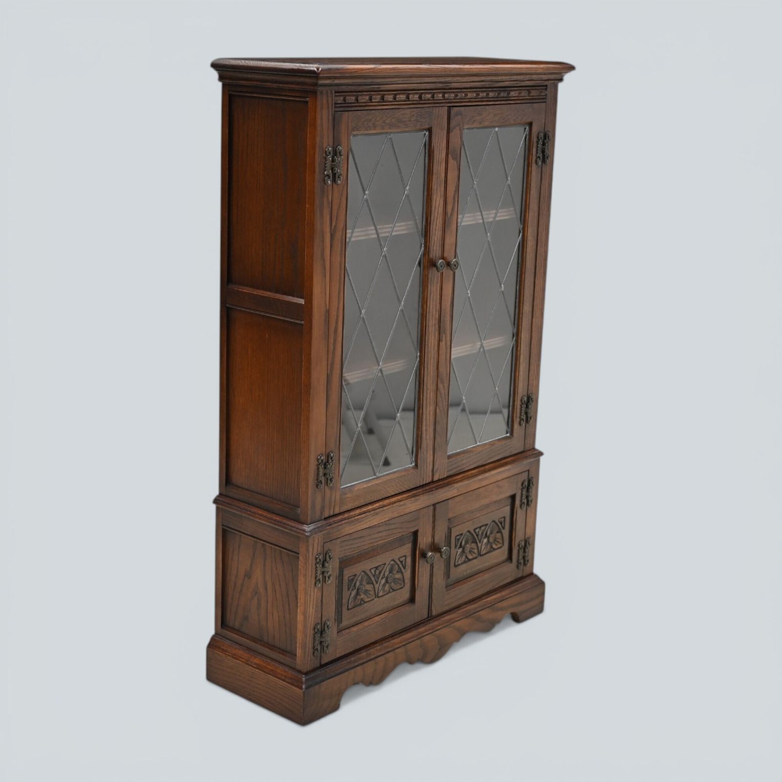 photo furniture Old Charm Glazed Bookcase Shelves Tudor Brown Free Uk Delivery