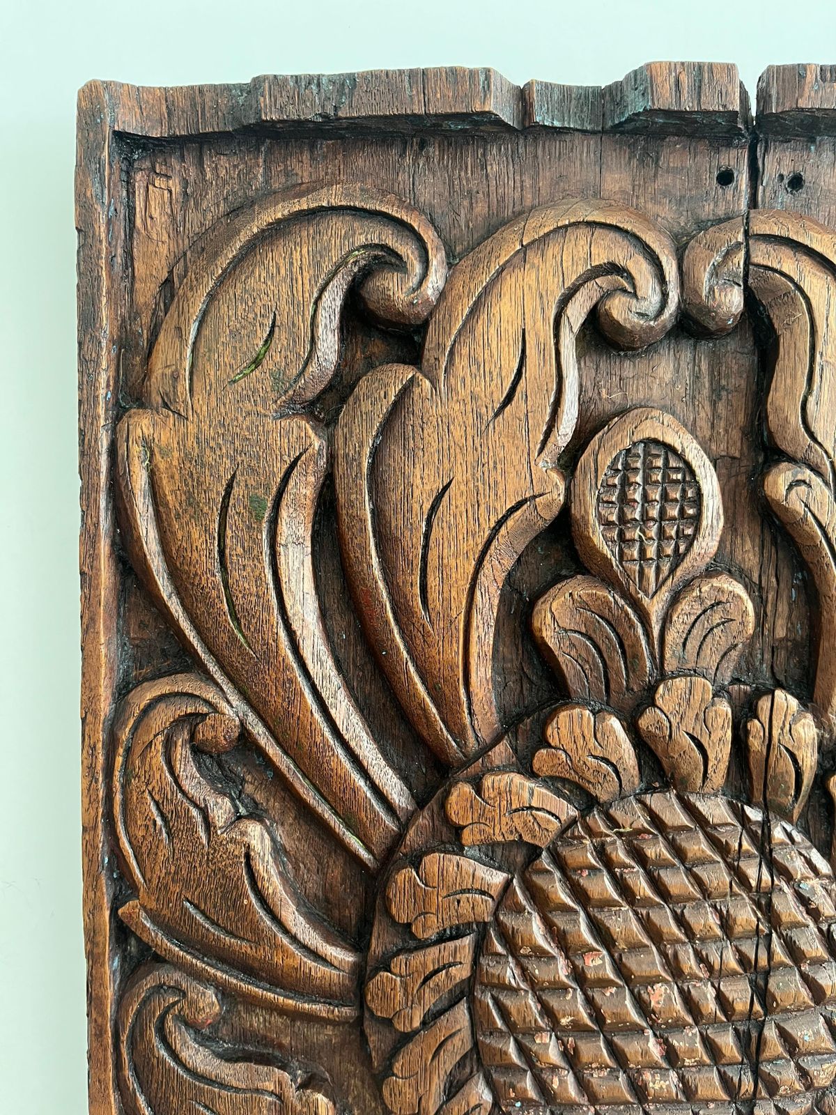 Antique Hand Carved Oak Panel, Sunflower And Leaves, Probably French 18th C photo vinterior
