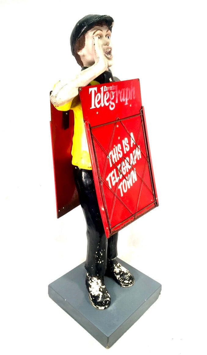 Life Size Antique Advertising Display – 1970s Evening Telegraph Paper Boy photo furniture