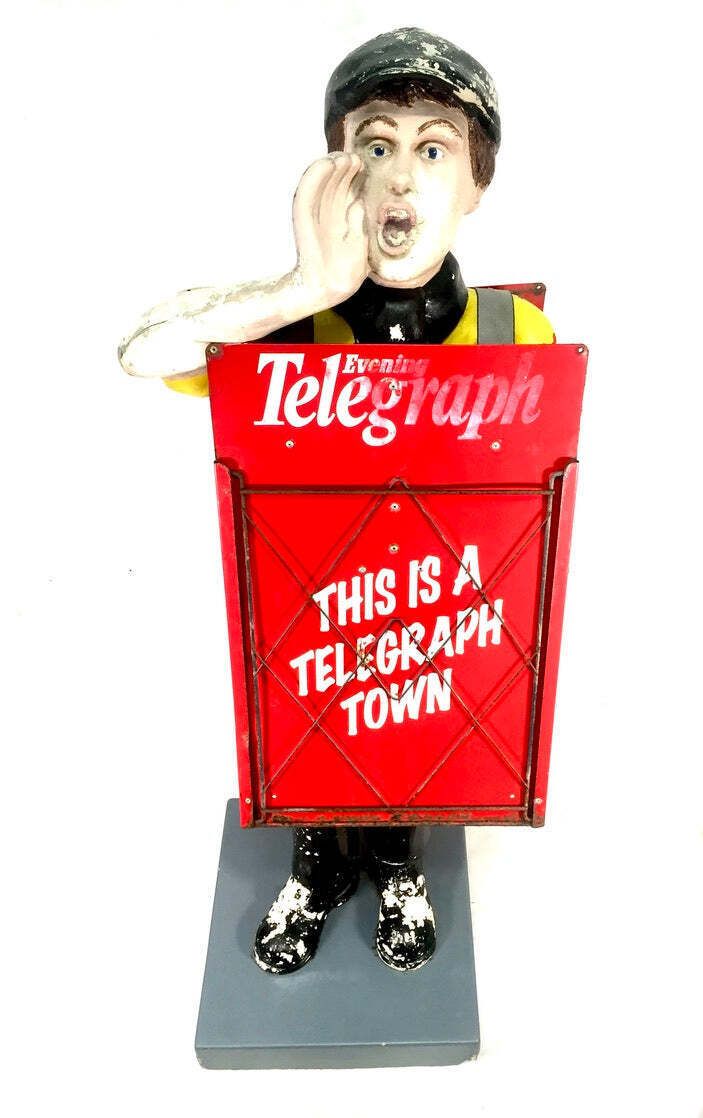 Life Size Antique Advertising Display – 1970s Evening Telegraph Paper Boy photo 1199.0