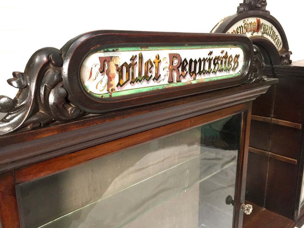 Antique Wooden & Glazed Large Apothecary Chemists Shop Dispensing Cabinet C.1910 photo for sale