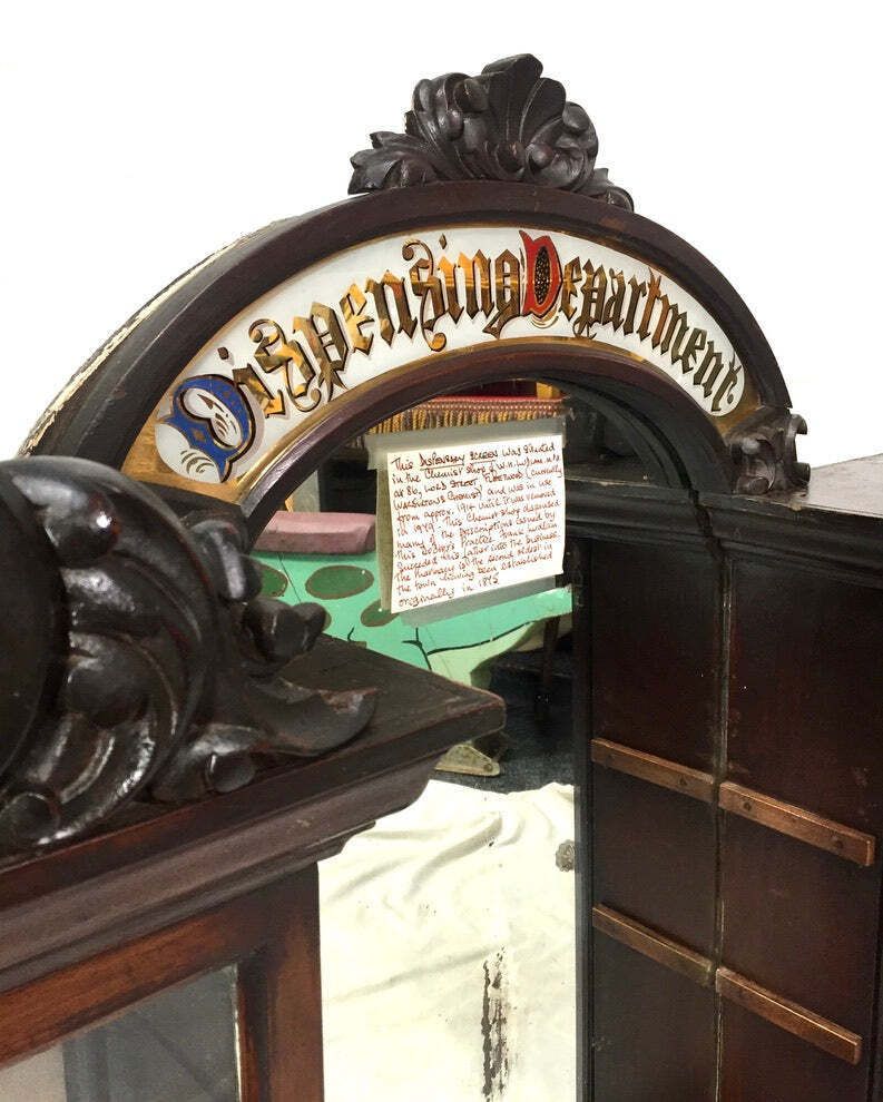 Antique Wooden & Glazed Large Apothecary Chemists Shop Dispensing Cabinet C.1910 photo 1499.0