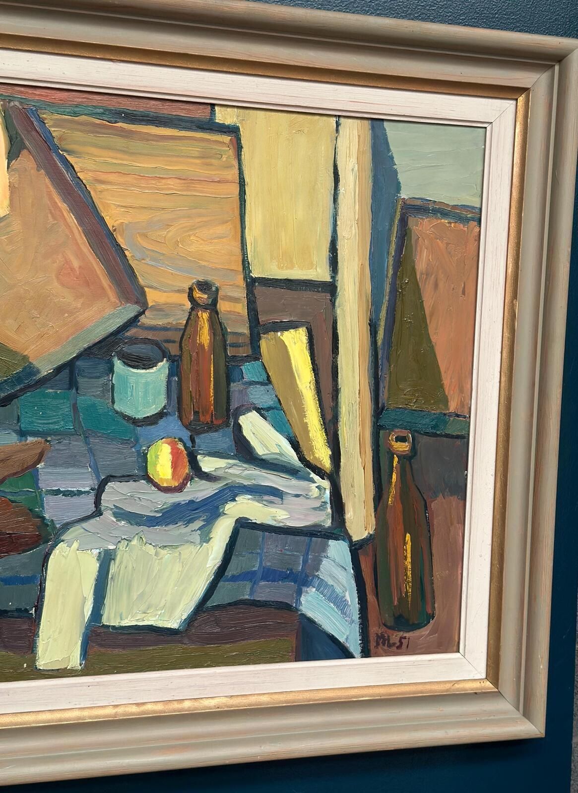 photo buy Original Swedish Oil On Panel – “Still Life With Jug And Bottles” By Martin Lindberg – 1951 – Vintage & Framed – 79 × 109 Cm (31.1" × 42.9")