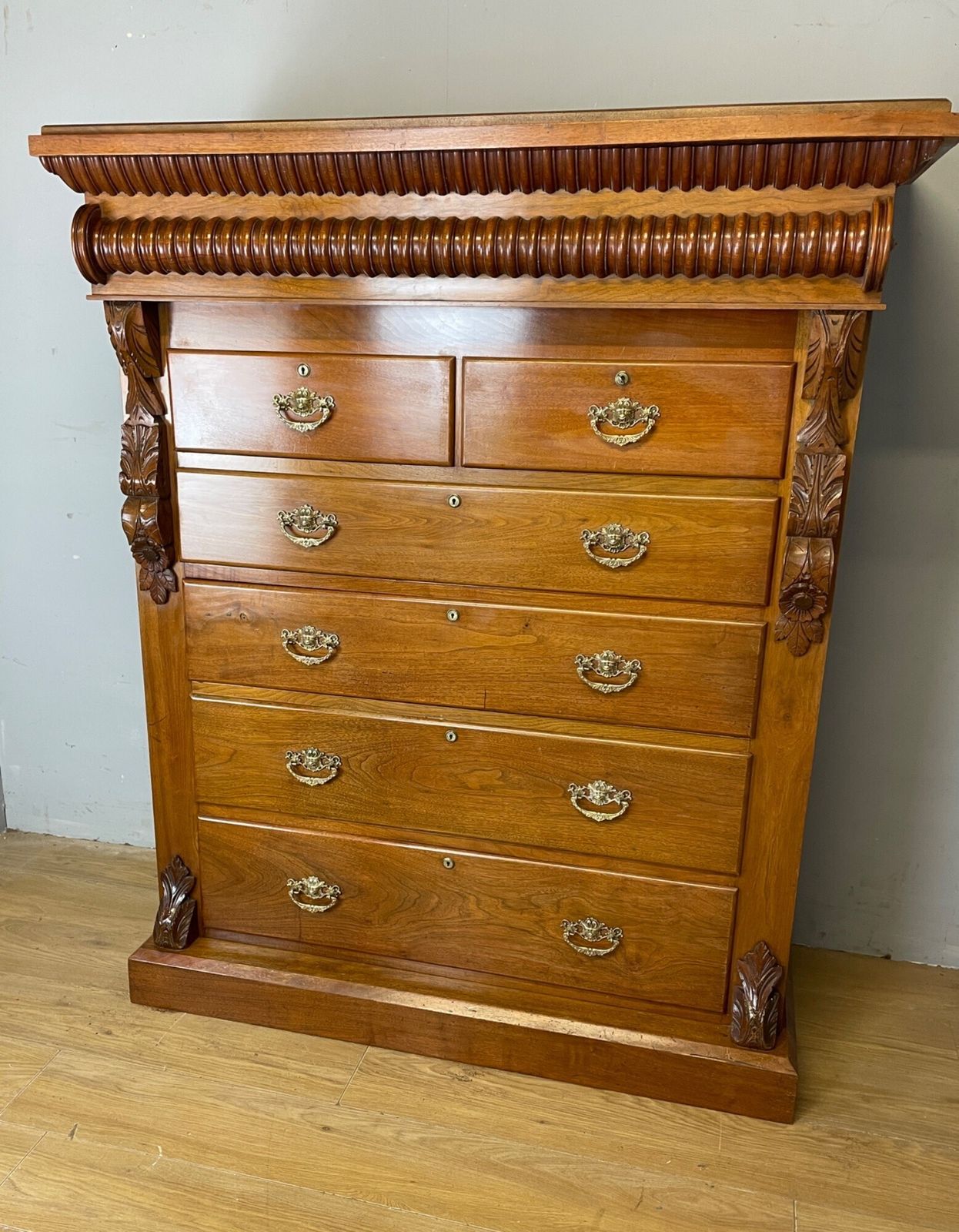 C19th Superb Quality Rare Country House Walnut Scottish Chest Of Drawers