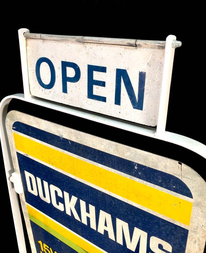 Antique Advertising   Vintage Duckhams Double Sided Garage Forecourt Swing Sign photo for sale