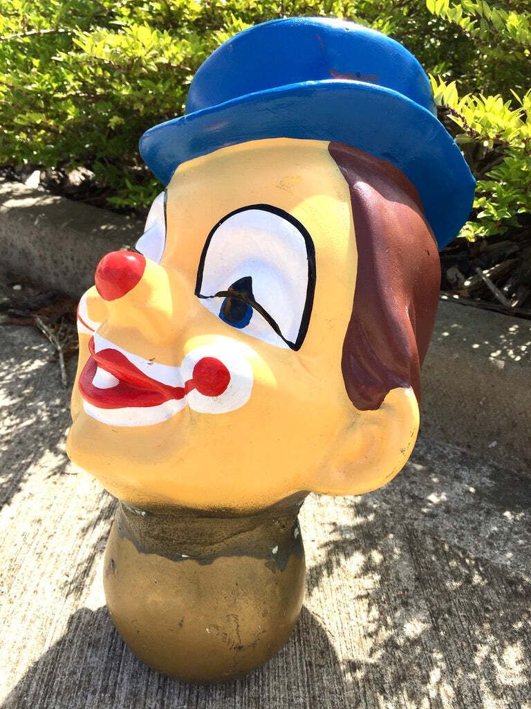 Vintage 20th Century Hand Painted Whimsical Clown Head / Large Circus Sculpture photo Art
