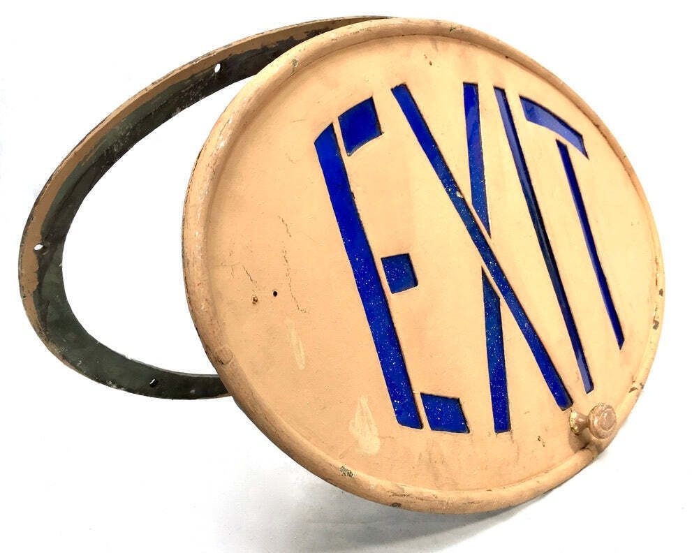 Antique Art Deco Reclaimed / Salvaged Building / Door Exit Sign / Blue C.1930 photo 339.0
