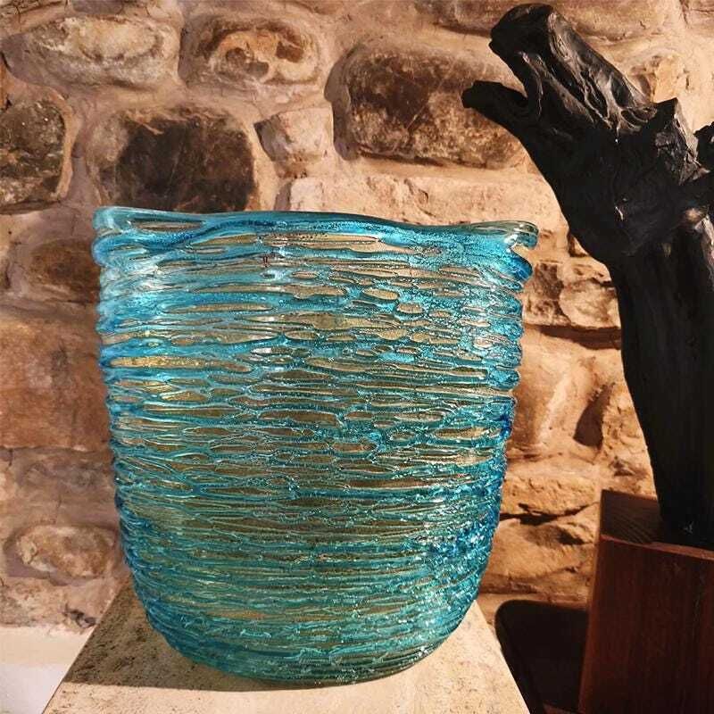 Mid Century Stunning Vase In Hand Worked Murano Glass By Sergio Costantini With The Rare Original Certificate. Made In Murano, Italy.