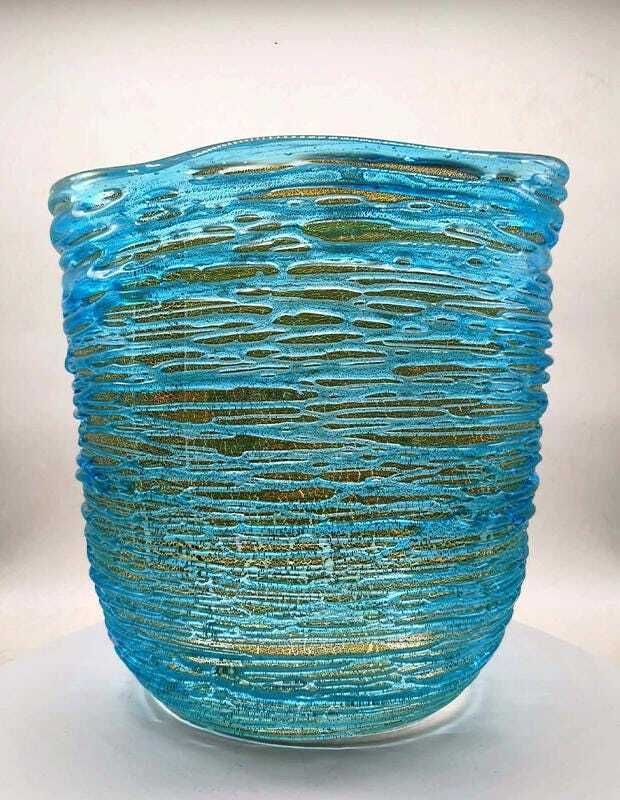 Mid Century Stunning Vase In Hand Worked Murano Glass By Sergio Costantini With The Rare Original Certificate. Made In Murano, Italy. photo vinterior
