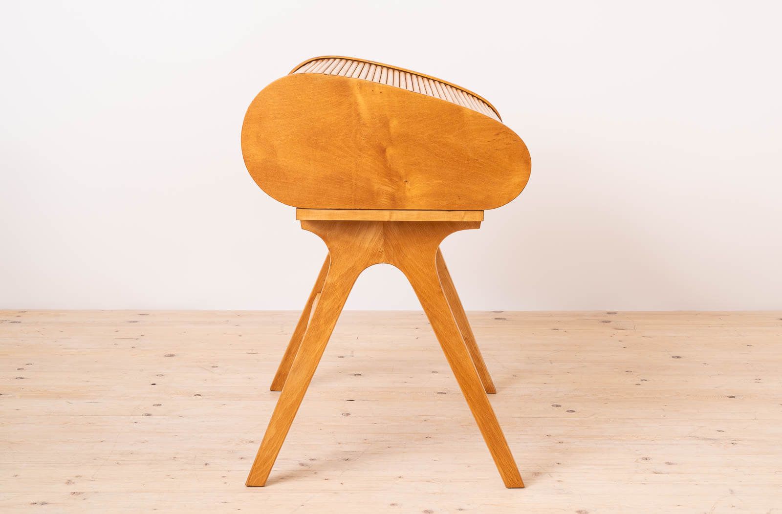 Rare Mid Century Modern Desk With Roll Top, Maple Veneer, 1950s, Fully Restored photo for sale