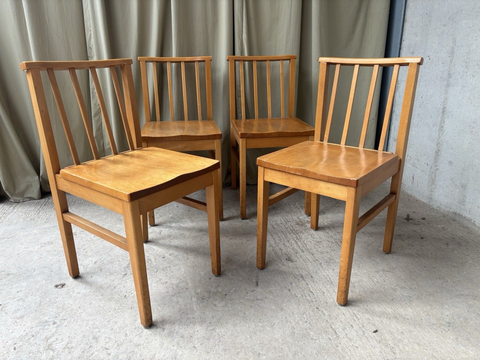 Vtg Mid Century Set Of 4 Solid Beech Church Dining Chairs Scandi Danish R1198 photo furniture